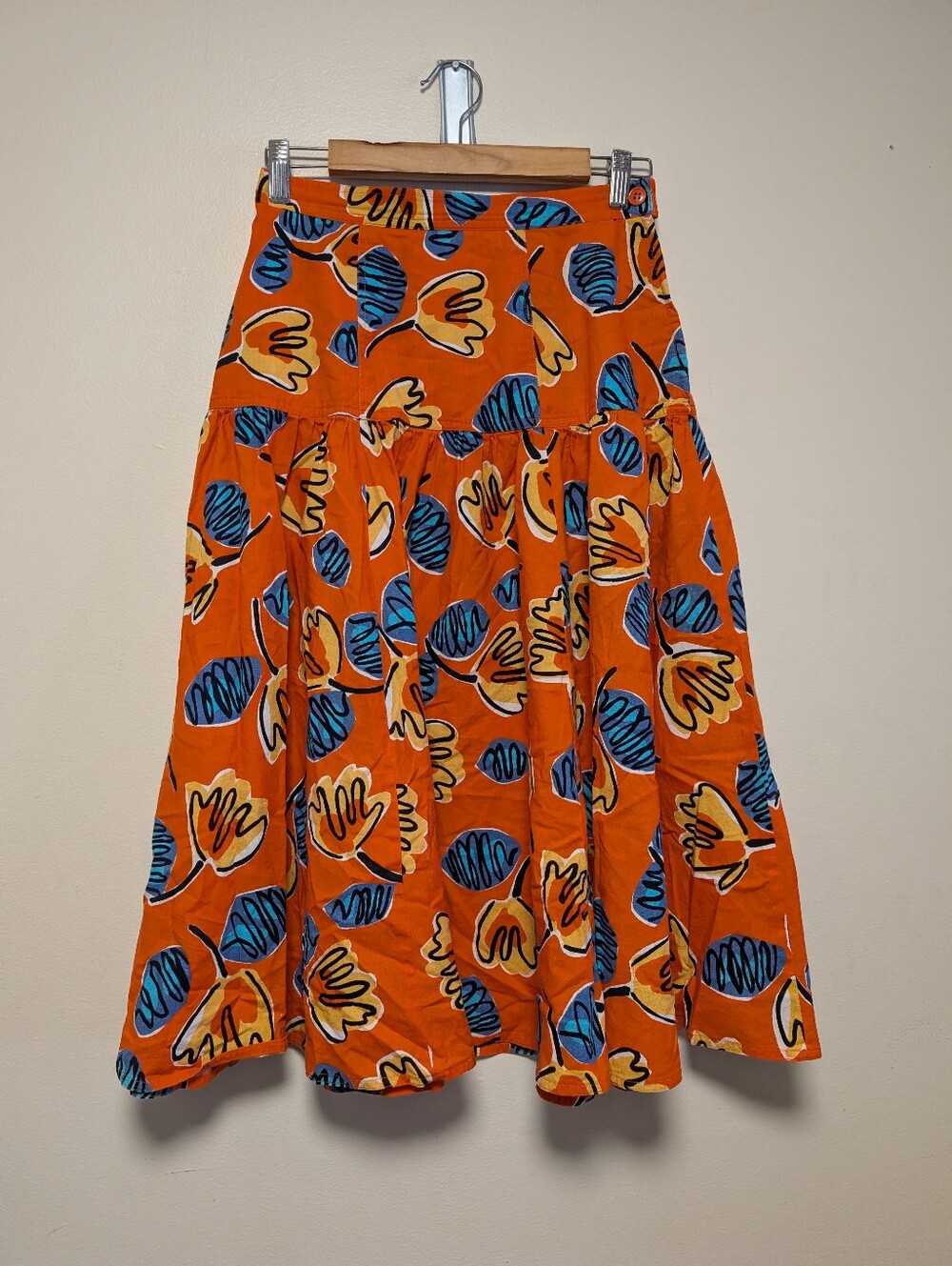 Guy Laroche Abstract Floral Midi Skirt Size 42 Orange